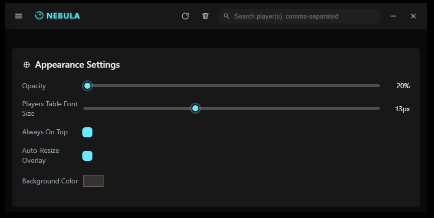 Appearance Screenshot