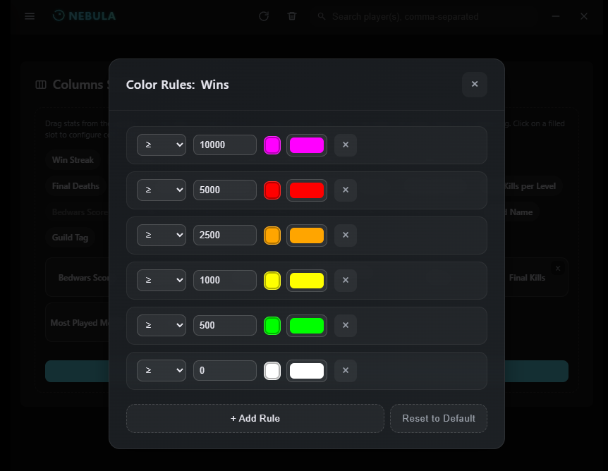 Color Rules Screenshot