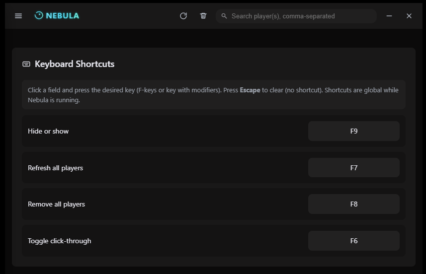Keyboard Shortcuts Screenshot